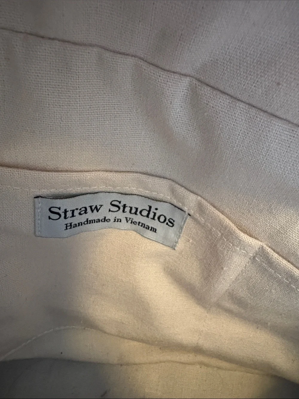 Straw Studios, Striped Canvas and Rattan Tote Bag with Tassel - Blue/White - Picture 5 of 9